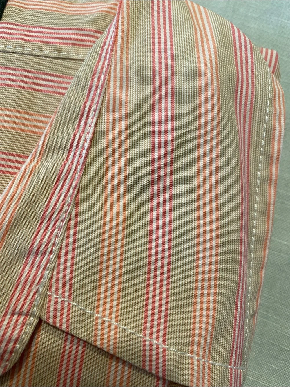 J. Crew 3/4 sleeve pink brown white striped cotton button down shirt